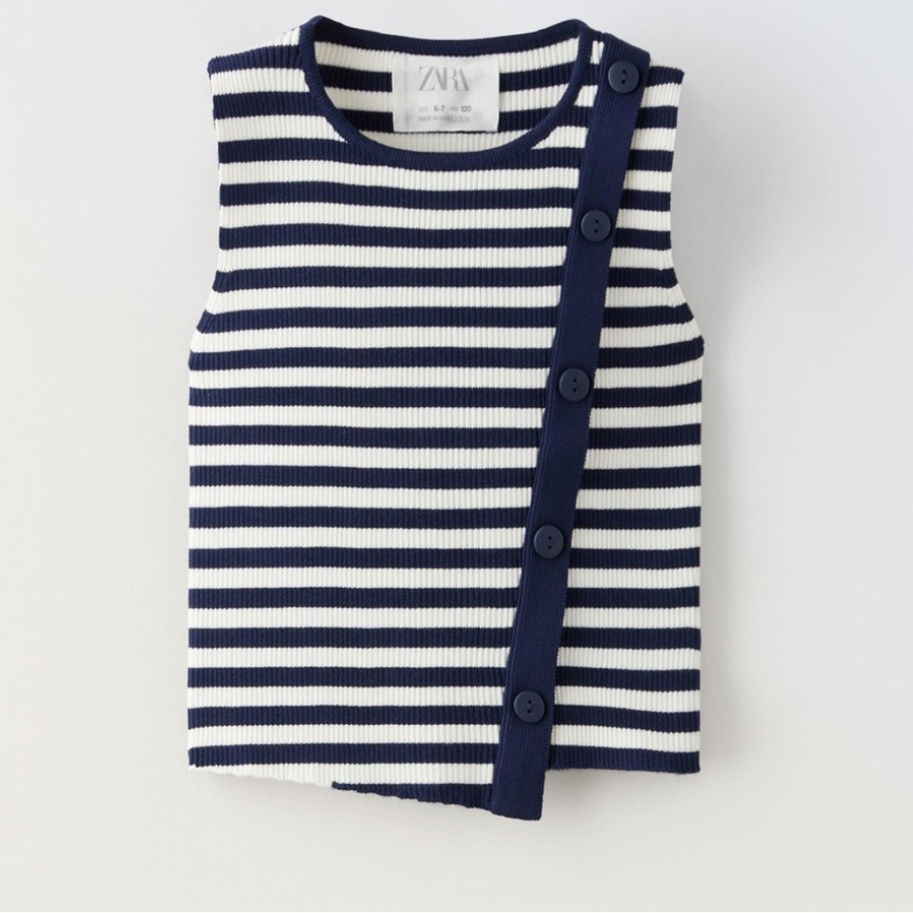 Zara Striped Asymmetrical Button Ribbed Tank Top